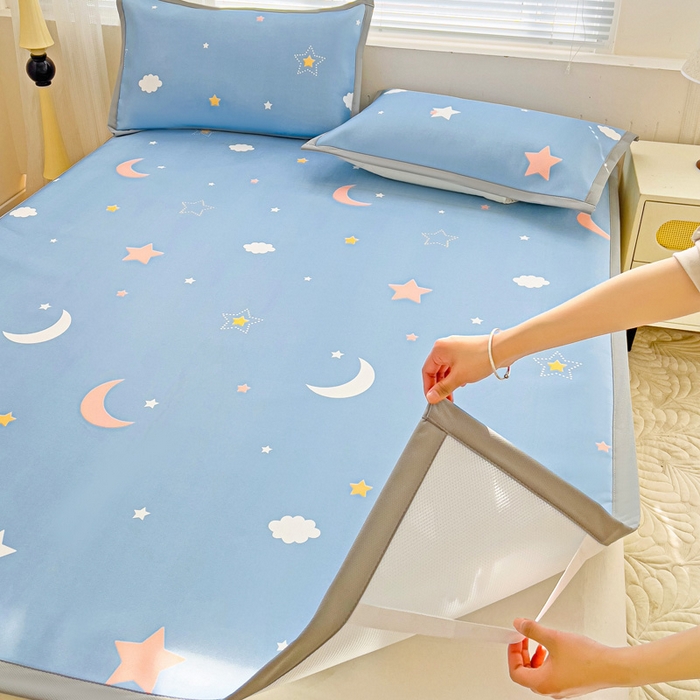 91家纺网 家纺一手货源 找家纺 富馨莱 2025新款平铺款冰藤印花凉席A类抗菌冰丝席支持定制尺寸 星空