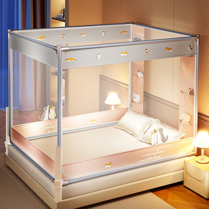 91家纺网 家纺一手货源 找家纺 青竹苑 2025新款围栏支架口袋款坐床防摔蚊帐 故宫喵