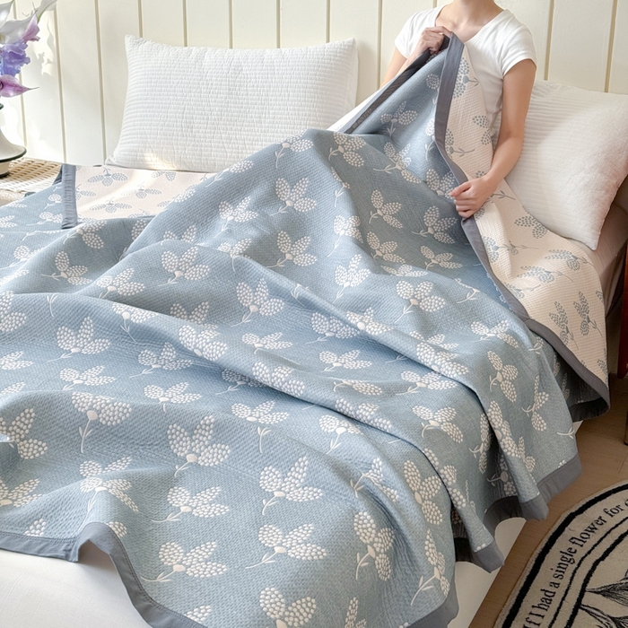 91家纺网 家纺一手货源 找家纺 （总）2025新款A类纯棉针织三层纱提花多功能毯