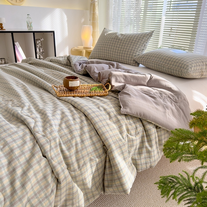 91家纺网 家纺一手货源 找家纺 2025新款无印风夏被 咖大格