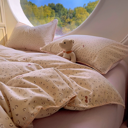 葡萄家 2025爆款高克重彩色三角针A类针织双层纱四件套 提供买家秀 幸绘咖