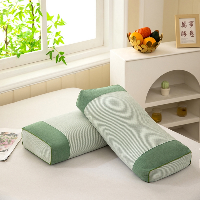 91家纺网 家纺一手货源 找家纺 九州枕芯2025新款水洗棉条纹荞麦枕枕头枕芯 绿色20x50x8cm/对