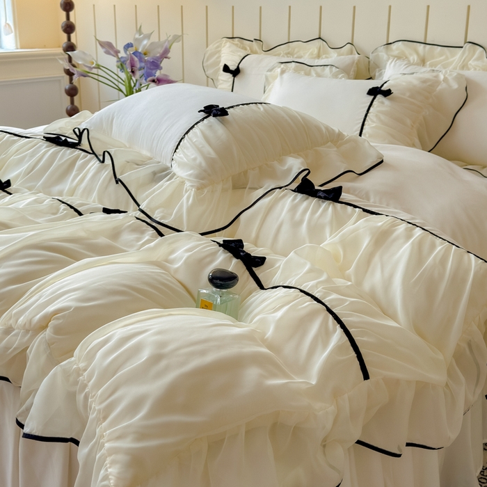 91家纺网 家纺一手货源 找家纺 狂想家（床边故事）2025赛琳法式高定四件套 赛琳奶昔白