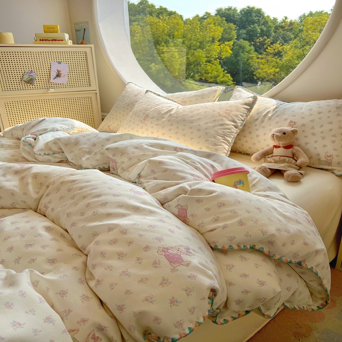 91家纺网 家纺一手货源 找家纺 葡萄家 2025爆款高克重彩色三角针A类针织双层纱四件套 提供买家秀 约克夏夏