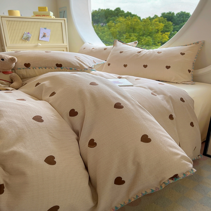 91家纺网 家纺一手货源 找家纺 葡萄家 2025爆款高克重彩色三角针A类针织双层纱四件套 提供买家秀 玖在心