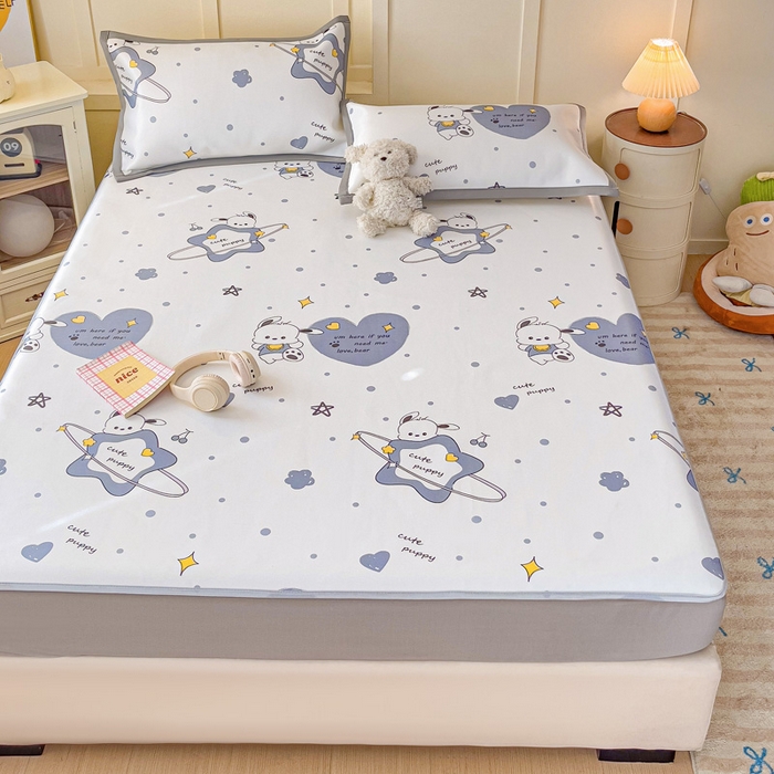 91家纺网 家纺一手货源 找家纺 富馨莱 2025新款床笠款冰藤印花凉席A类抗菌冰丝席支持定制尺寸 星星狗