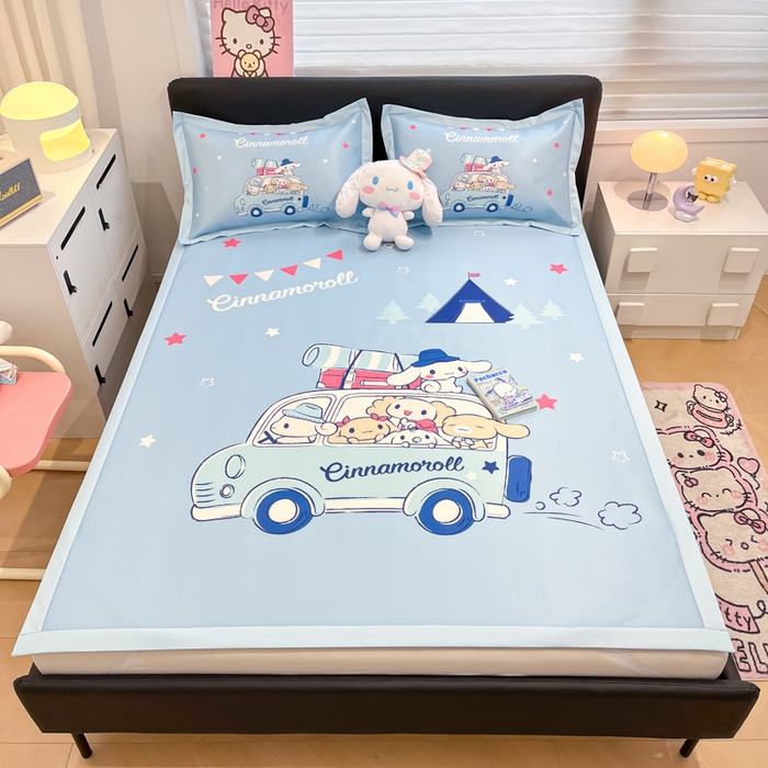 91家纺网 家纺一手货源 找家纺 2025新款正版授权A类大版数码印花三丽鸥可机洗1200D冰丝凉席席子凉席可组合针织棉夏被四件套-平铺款 平铺款-伙伴玉桂狗