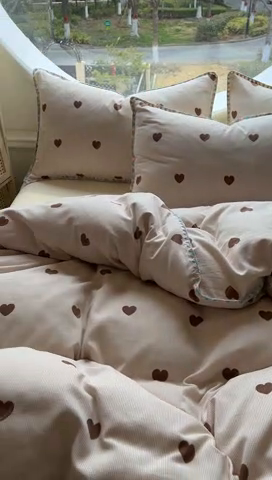 91家纺网 家纺一手货源 找家纺 葡萄家 2025爆款高克重彩色三角针A类针织双层纱四件套 提供买家秀 玖在心