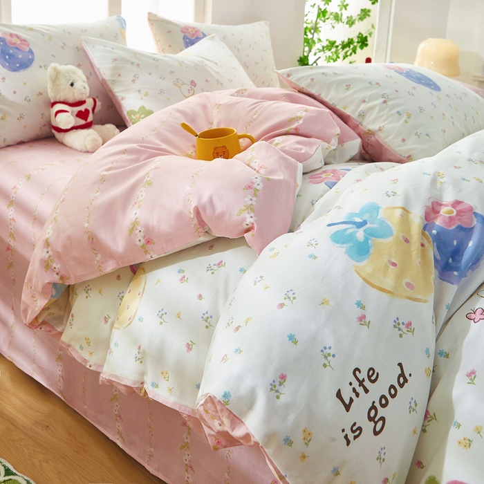 91家纺网 家纺一手货源 找家纺 黛妮雅 2025新款AB版全棉印花单被套床单枕套 草莓泡芙