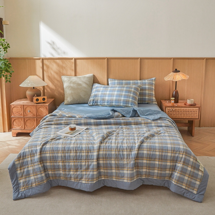 91家纺网 家纺一手货源 找家纺 伊人坊 A类水洗棉新疆棉花夏被 简兮-蓝