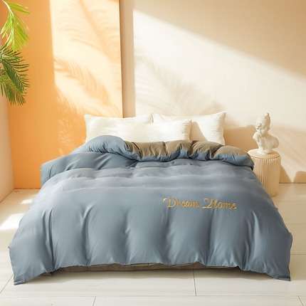 七仙女家纺 2025新款水洗真丝-梦幻家园系列单被套 海之兰+高级灰