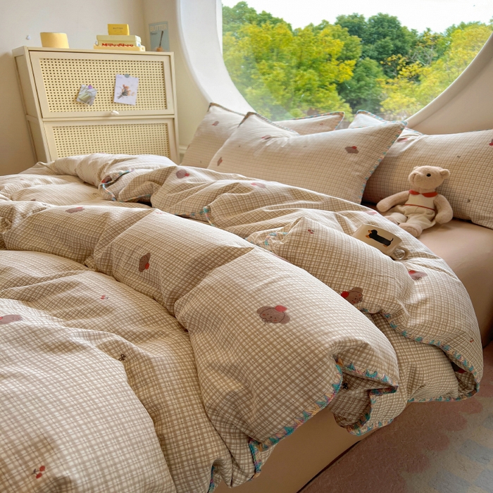 91家纺网 家纺一手货源 找家纺 葡萄家 2025爆款高克重彩色三角针A类针织双层纱四件套 提供买家秀 布莱尔