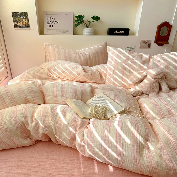 91家纺网 家纺一手货源 找家纺 （总）田野2025新款全棉皱皱纱四件套