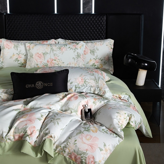 91家纺网 家纺一手货源 找家纺 棠颂 2025新款s莱赛尔天丝数码印花四件套（礼盒款） 南枝