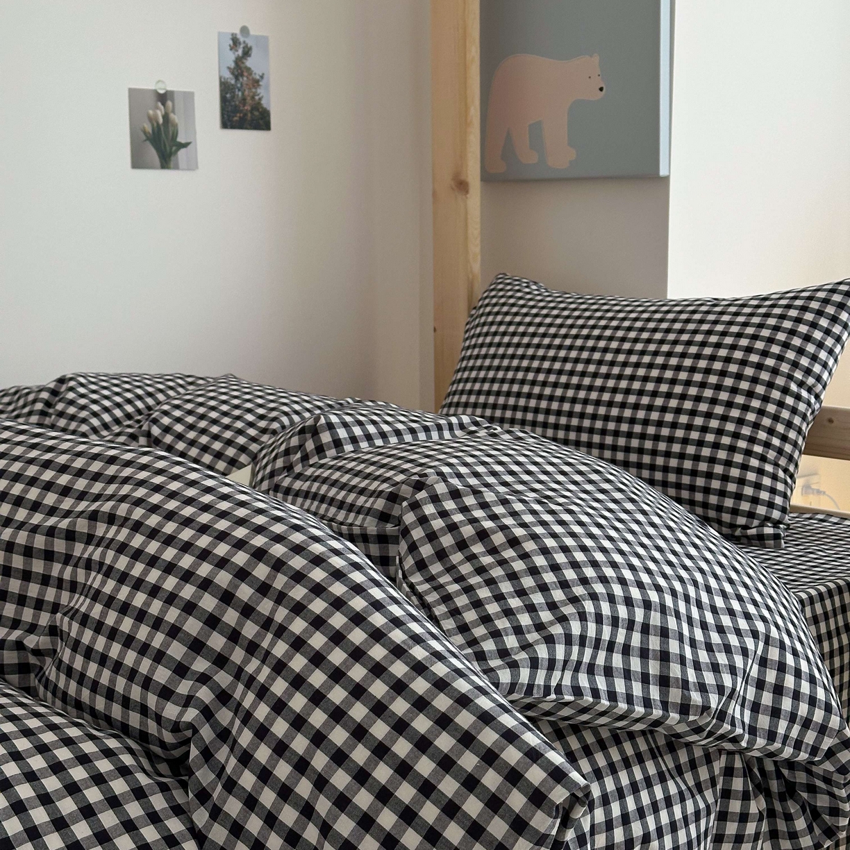 91家纺网 家纺一手货源 找家纺 拔萃 2025新款全棉纯棉色织学生上下铺套件格子纯棉宿舍三件套六件套 黑小格