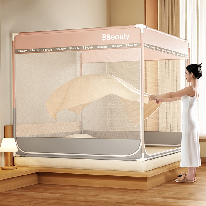 91家纺网 家纺一手货源 找家纺 （总）青竹苑 2025新款无印字母三门坐床床笠底防摔蚊帐