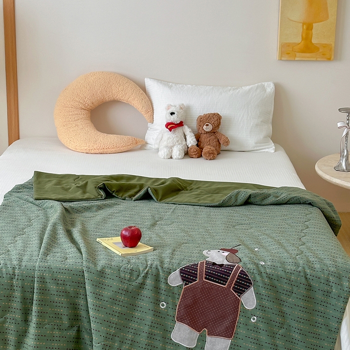 91家纺网 家纺一手货源 找家纺 月夏 2025新款全棉色织提花新疆棉花夏被被子被芯-彩点律动 彩点律动-绿色