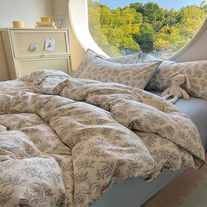 91家纺网 家纺一手货源 找家纺 葡萄家 2025爆款高克重彩色三角针A类针织双层纱四件套 提供买家秀 悠野