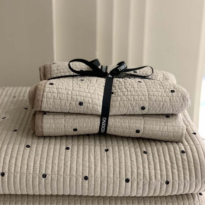 91家纺网 家纺一手货源 找家纺 汇庭 2025新款全棉床盖三件套-实拍 巧克力波点