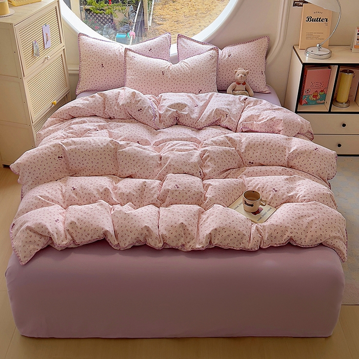 91家纺网 家纺一手货源 找家纺 葡萄家 2025爆款高克重彩色三角针A类针织双层纱四件套 提供买家秀 幸绘紫