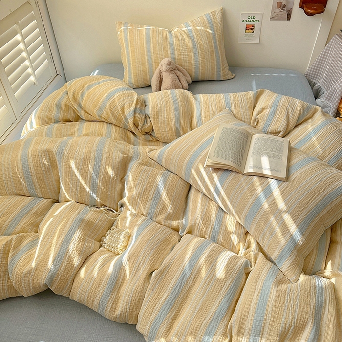 91家纺网 家纺一手货源 找家纺 田野2025新款全棉皱皱纱四件套 时予-桔兰