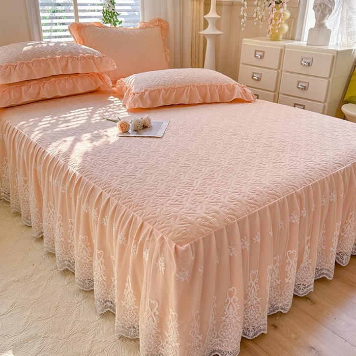 91家纺网 家纺一手货源 找家纺 2025新款A类华夫格大豆棉床裙四件套-梦幻花园 梦幻花园-玉