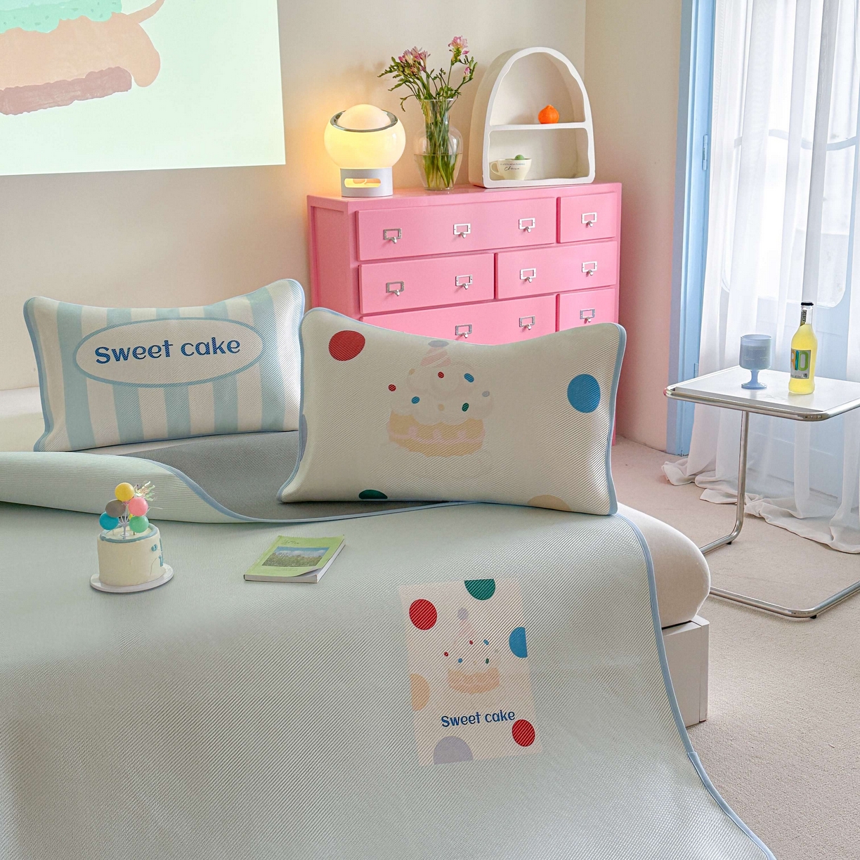 91家纺网 家纺一手货源 找家纺 美乐迪家纺 2025新款数码印花养生冰藤凉席 奶油泡芙