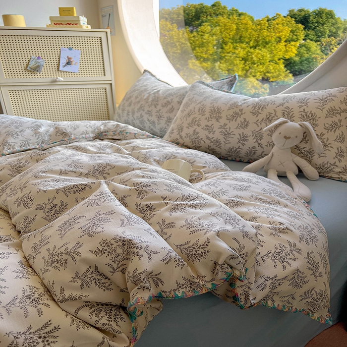 91家纺网 家纺一手货源 找家纺 （总）葡萄家 2025直播爆款高克重彩色三角针A类针织双层纱四件套 提供买家秀