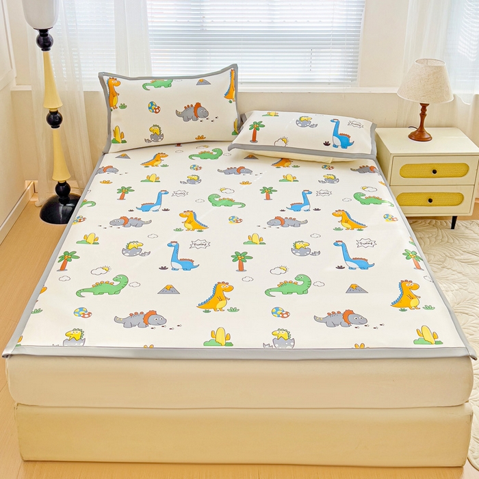 91家纺网 家纺一手货源 找家纺 富馨莱 2025新款平铺款冰藤印花凉席A类抗菌冰丝席支持定制尺寸 恐龙纪元