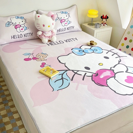 米帛家纺 2025新款 A类大版三丽鸥冰藤席-床笠款 樱桃凯蒂猫