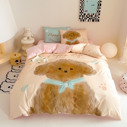 花言狐语 2025新款全棉13372卡通大版数码印花四件套（提供买家秀） 小饼干（粉）