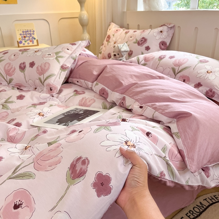 91家纺网 家纺一手货源 找家纺 大吉 2025新款100全棉纯棉喷气小清新被套四件套纯棉三件套床笠四件套单被套单枕套 幸福时光