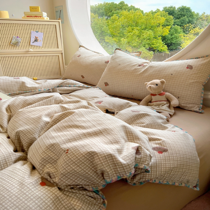 91家纺网 家纺一手货源 找家纺 葡萄家 2025爆款高克重彩色三角针A类针织双层纱四件套 提供买家秀 布莱尔