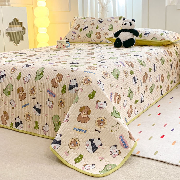 91家纺网 家纺一手货源 找家纺 顺顺家纺 2025新款全棉卡通夹棉床盖 森林集会