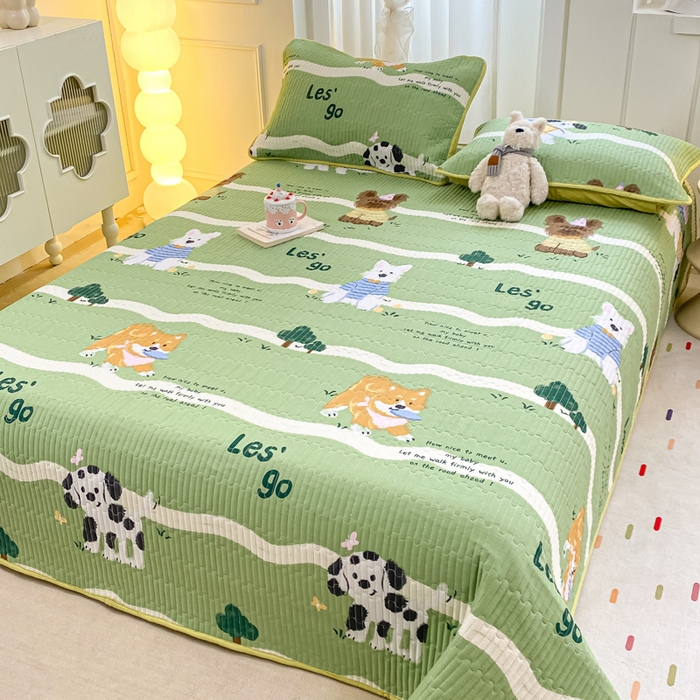 91家纺网 家纺一手货源 找家纺 顺顺家纺 2025新款全棉卡通夹棉床盖 萌宠乐园