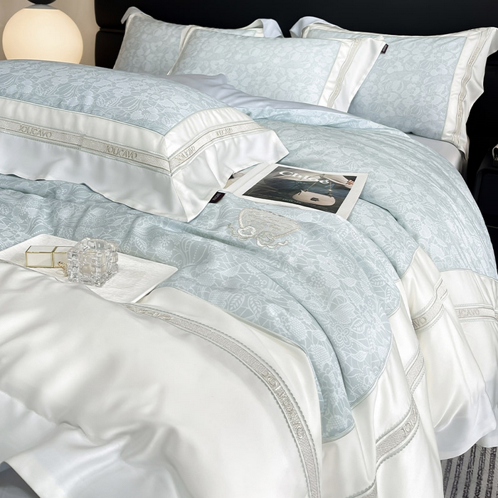 91家纺网 家纺一手货源 找家纺 高端轻奢A类母婴级兰精天丝全工艺刺绣四件套高端真丝夏季丝滑裸睡床上用品  维曼-香颂绿