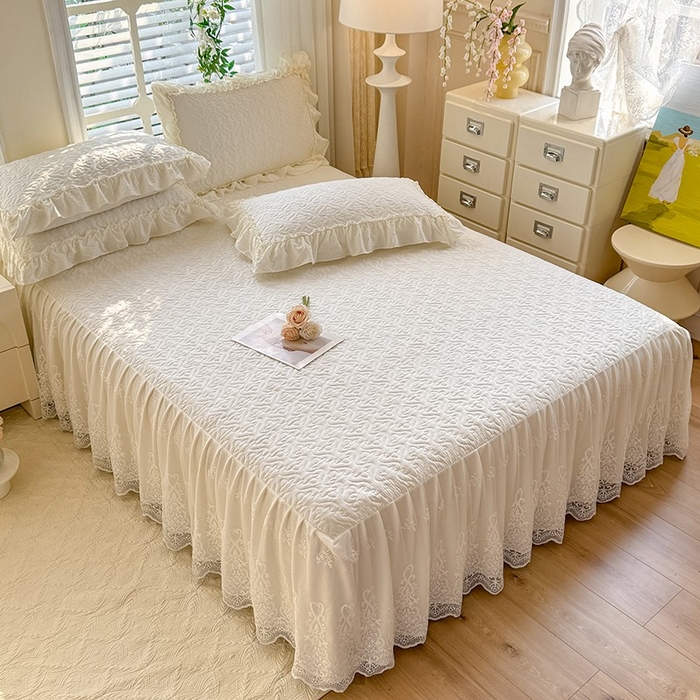 91家纺网 家纺一手货源 找家纺 （总）2025新款A类华夫格大豆棉床裙四件套-梦幻花园