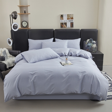 雅萱家纺 2025新款40S斜纹13372全棉纯色四件套 40S天青色