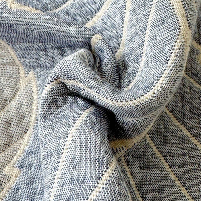 91家纺网 家纺一手货源 找家纺 2025新款A类纯棉针织三层纱提花多功能毯 蓝色-桑叶