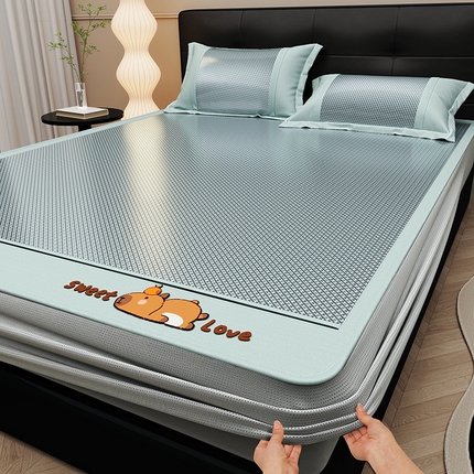 花言狐语 2025新款提花冰藤双面席床笠 床笠款-卡比巴拉-墨绿