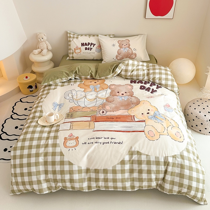 91家纺网 家纺一手货源 找家纺 花言狐语 2025新款全棉13372卡通大版数码印花四件套（提供买家秀） 快乐时光