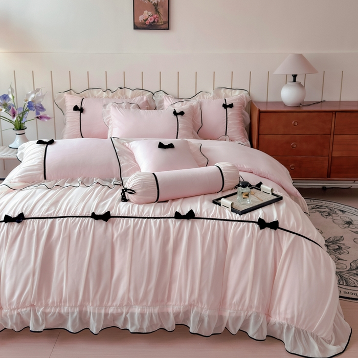 91家纺网 家纺一手货源 找家纺 狂想家（床边故事）2025赛琳法式高定四件套 赛琳蜜桃粉