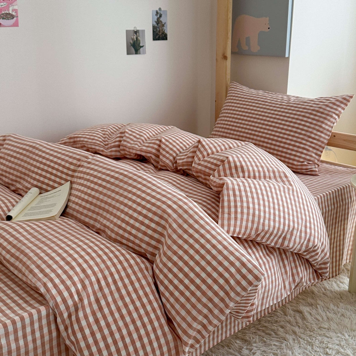 91家纺网 家纺一手货源 找家纺 拔萃 2025新款全棉纯棉色织学生上下铺套件格子纯棉宿舍三件套六件套 玉小格