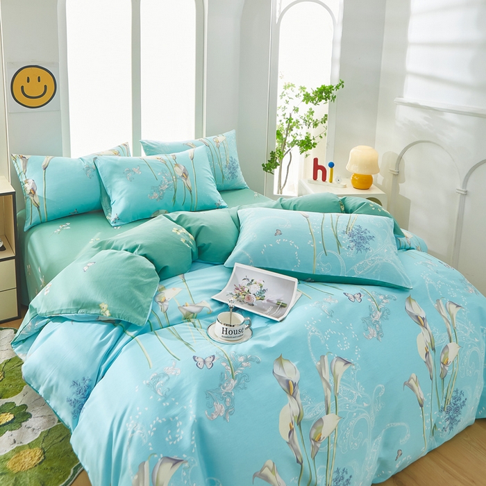 91家纺网 家纺一手货源 找家纺 黛妮雅 2025新款AB版全棉印花单被套床单枕套 百合情缘