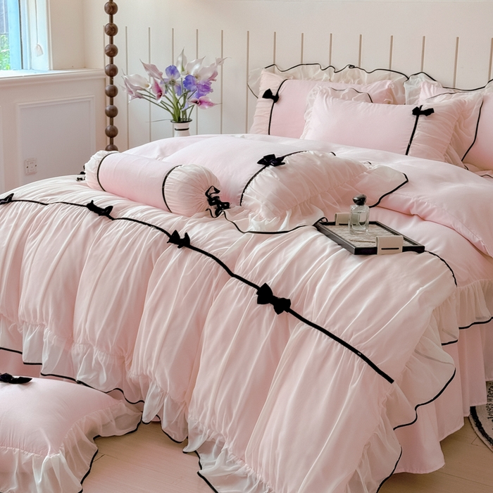 91家纺网 家纺一手货源 找家纺 狂想家（床边故事）2025赛琳法式高定四件套 赛琳蜜桃粉