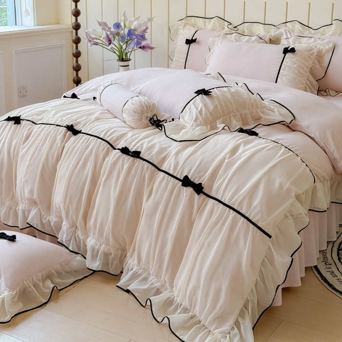 91家纺网 家纺一手货源 找家纺 狂想家（床边故事）2025赛琳法式高定四件套 赛琳茶花粉