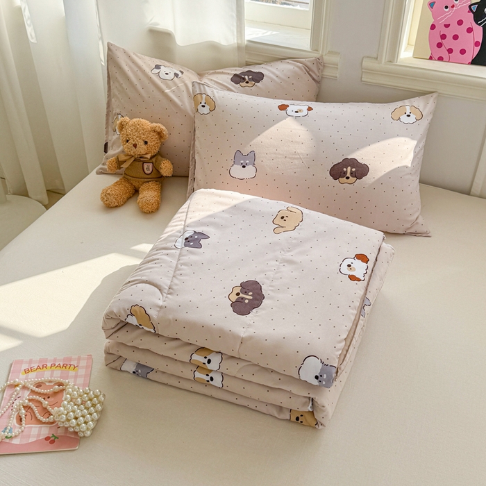 91家纺网 家纺一手货源 找家纺 慕尚家纺 2025新款水洗棉花边工艺羽丝棉卡通系列夏被 巴克狗