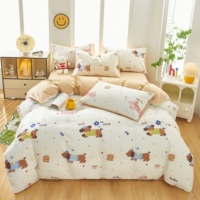 91家纺网 家纺一手货源 找家纺 黛妮雅 2025新款AB版全棉印花单被套床单枕套 腊肠狗