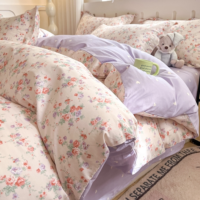 91家纺网 家纺一手货源 找家纺 大吉 2025新款100全棉纯棉喷气小清新被套四件套纯棉三件套床笠四件套单被套单枕套 花语蔷薇