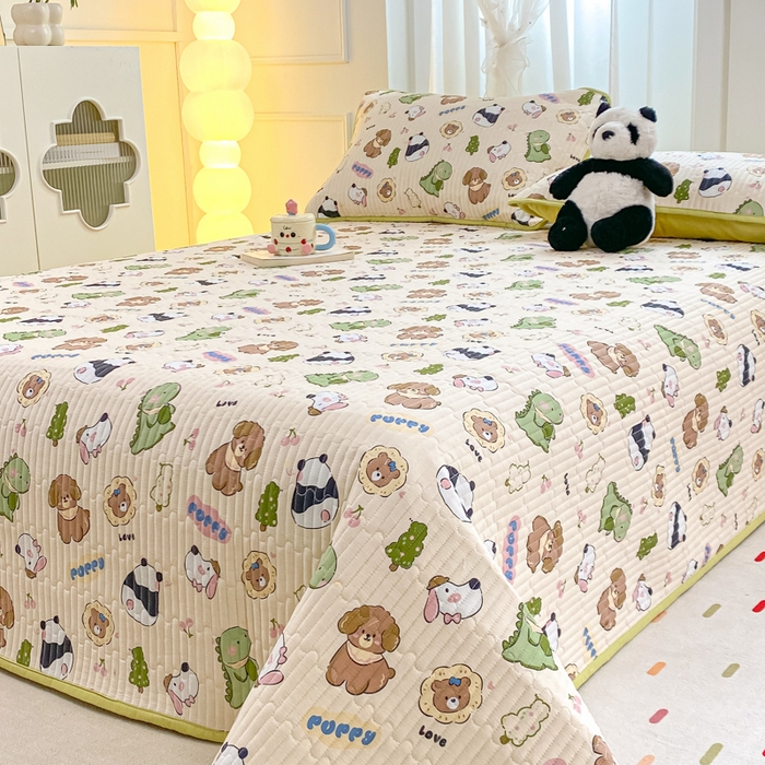 91家纺网 家纺一手货源 找家纺 顺顺家纺 2025新款全棉卡通夹棉床盖 森林集会